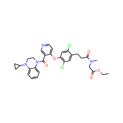 CCOC(=O)CN(C)C(=O)CCc1cc(Cl)c(Oc2ccncc2C(=O)N2CCN(C3CC3)c3ccccc32)cc1Cl ZINC000207977112