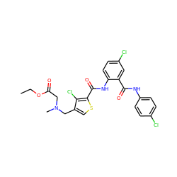 CCOC(=O)CN(C)Cc1csc(C(=O)Nc2ccc(Cl)cc2C(=O)Nc2ccc(Cl)cc2)c1Cl ZINC000014963706