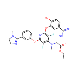 CCOC(=O)CN(C)c1c(F)c(Oc2cccc(C3=NCCN3C)c2)nc(Oc2cc(C(=N)N)ccc2O)c1F ZINC000027110080