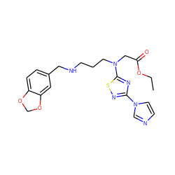 CCOC(=O)CN(CCCNCc1ccc2c(c1)OCO2)c1nc(-n2ccnc2)ns1 ZINC000073158538