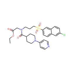 CCOC(=O)CN(CCCS(=O)(=O)c1ccc2cc(Cl)ccc2c1)C(=O)C1CCN(c2ccncc2)CC1 ZINC000029132328