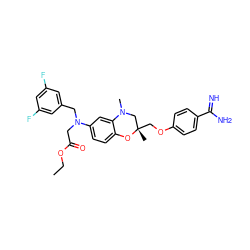 CCOC(=O)CN(Cc1cc(F)cc(F)c1)c1ccc2c(c1)N(C)C[C@](C)(COc1ccc(C(=N)N)cc1)O2 ZINC000049525685