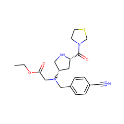 CCOC(=O)CN(Cc1ccc(C#N)cc1)[C@@H]1CN[C@H](C(=O)N2CCSC2)C1 ZINC000028639660