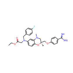 CCOC(=O)CN(Cc1ccc(F)cc1)c1ccc2c(c1)N(C)C[C@@](C)(COc1ccc(C(=N)N)cc1)O2 ZINC000072176306