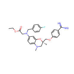 CCOC(=O)CN(Cc1ccc(F)cc1)c1ccc2c(c1)O[C@@](C)(COc1ccc(C(=N)N)cc1)CN2C ZINC000072177707