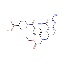 CCOC(=O)CN(Cc1cnc2nc(N)nc(N)c2n1)c1ccc(C(=O)N2CCC(C(=O)OC)CC2)cc1 ZINC000095579265