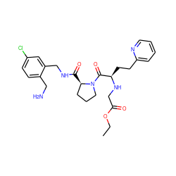 CCOC(=O)CN[C@H](CCc1ccccn1)C(=O)N1CCC[C@H]1C(=O)NCc1cc(Cl)ccc1CN ZINC000028706296