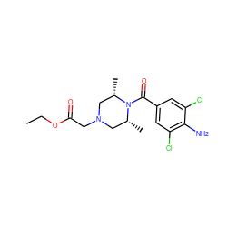 CCOC(=O)CN1C[C@H](C)N(C(=O)c2cc(Cl)c(N)c(Cl)c2)[C@H](C)C1 ZINC000036286431