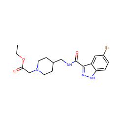 CCOC(=O)CN1CCC(CNC(=O)c2n[nH]c3ccc(Br)cc23)CC1 ZINC000221890385