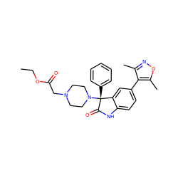 CCOC(=O)CN1CCN([C@@]2(c3ccccc3)C(=O)Nc3ccc(-c4c(C)noc4C)cc32)CC1 ZINC000219411947