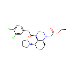 CCOC(=O)CN1CCN(C(=O)Cc2ccc(Cl)c(Cl)c2)[C@@H]2[C@@H](N3CCCC3)CCC[C@@H]21 ZINC001772604177