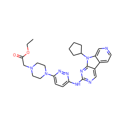 CCOC(=O)CN1CCN(c2ccc(Nc3ncc4c5ccncc5n(C5CCCC5)c4n3)nn2)CC1 ZINC000169706724