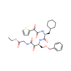 CCOC(=O)CNC(=O)C(=O)[C@H](COCc1ccccc1)NC(=O)[C@H](CC1CCCCC1)NC(=O)C(=O)c1cccs1 ZINC000049777258