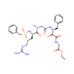 CCOC(=O)CNC(=O)C(=O)[C@H](Cc1ccccc1)NC(=O)CN(C)C(=O)[C@@H](CCCN=C(N)N)NS(=O)(=O)Cc1ccccc1 ZINC000026393445