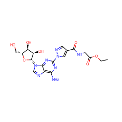 CCOC(=O)CNC(=O)c1cnn(-c2nc(N)c3ncn([C@@H]4O[C@H](CO)[C@@H](O)[C@H]4O)c3n2)c1 ZINC000013818954