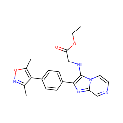 CCOC(=O)CNc1c(-c2ccc(-c3c(C)noc3C)cc2)nc2cnccn12 ZINC000299835662