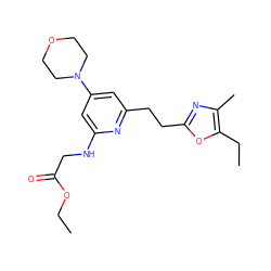 CCOC(=O)CNc1cc(N2CCOCC2)cc(CCc2nc(C)c(CC)o2)n1 ZINC000043122081