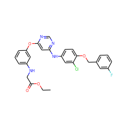 CCOC(=O)CNc1cccc(Oc2cc(Nc3ccc(OCc4cccc(F)c4)c(Cl)c3)ncn2)c1 ZINC000082153112