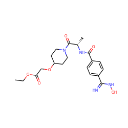 CCOC(=O)COC1CCN(C(=O)[C@H](C)NC(=O)c2ccc(C(=N)NO)cc2)CC1 ZINC000011726787