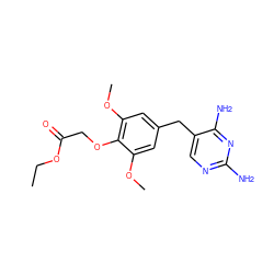 CCOC(=O)COc1c(OC)cc(Cc2cnc(N)nc2N)cc1OC ZINC000026835113