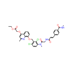 CCOC(=O)COc1cc(C)nc2c(OCc3c(Cl)ccc(N(C)C(=O)CNC(=O)/C=C/c4ccc(C(=O)NC)cc4)c3Cl)cccc12 ZINC000026728934