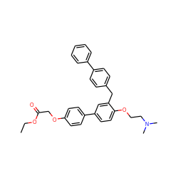 CCOC(=O)COc1ccc(-c2ccc(OCCN(C)C)c(Cc3ccc(-c4ccccc4)cc3)c2)cc1 ZINC000103256412