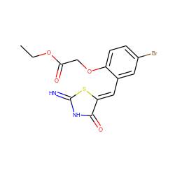 CCOC(=O)COc1ccc(Br)cc1/C=C1\SC(=N)NC1=O ZINC000005027423