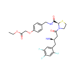 CCOC(=O)COc1ccc(CNC(=O)[C@H]2SCCN2C(=O)C[C@H](N)Cc2cc(F)c(F)cc2F)cc1 ZINC000066074093