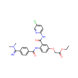 CCOC(=O)COc1ccc(NC(=O)c2ccc(C(=N)N(C)C)cc2)c(C(=O)Nc2ccc(Cl)cn2)c1 ZINC000036126796