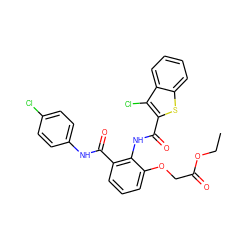 CCOC(=O)COc1cccc(C(=O)Nc2ccc(Cl)cc2)c1NC(=O)c1sc2ccccc2c1Cl ZINC000027556092