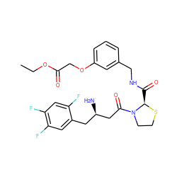 CCOC(=O)COc1cccc(CNC(=O)[C@H]2SCCN2C(=O)C[C@H](N)Cc2cc(F)c(F)cc2F)c1 ZINC000066074097