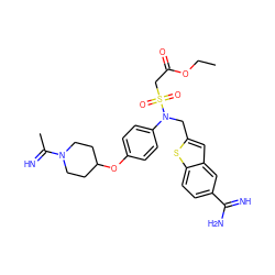 CCOC(=O)CS(=O)(=O)N(Cc1cc2cc(C(=N)N)ccc2s1)c1ccc(OC2CCN(C(C)=N)CC2)cc1 ZINC000027645348