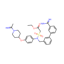 CCOC(=O)CS(=O)(=O)N(Cc1cccc(-c2cccc(C(=N)N)c2)c1)c1ccc(OC2CCN(C(C)=N)CC2)cc1 ZINC000027645334