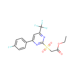 CCOC(=O)CS(=O)(=O)c1nc(-c2ccc(F)cc2)cc(C(F)(F)F)n1 ZINC000004195612