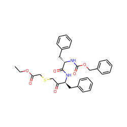 CCOC(=O)CSCC(=O)[C@H](Cc1ccccc1)NC(=O)[C@H](Cc1ccccc1)NC(=O)OCc1ccccc1 ZINC000027734871