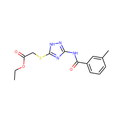 CCOC(=O)CSc1nc(NC(=O)c2cccc(C)c2)n[nH]1 ZINC000006206230