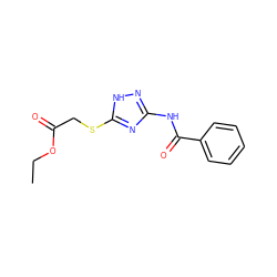 CCOC(=O)CSc1nc(NC(=O)c2ccccc2)n[nH]1 ZINC000008773061