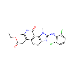 CCOC(=O)Cc1c(C)[nH]c(=O)c2c1ccc1nc(Nc3c(Cl)cccc3Cl)n(C)c12 ZINC000028764797