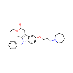 CCOC(=O)Cc1c(C)n(Cc2ccccc2)c2ccc(OCCCN3CCCCCC3)cc12 ZINC000653730575