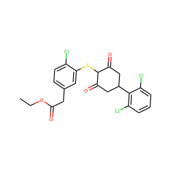 CCOC(=O)Cc1ccc(Cl)c(SC2C(=O)CC(c3c(Cl)cccc3Cl)CC2=O)c1 ZINC000473124634