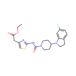 CCOC(=O)Cc1csc(NC(=O)N2CCC(N3CCc4ccc(F)cc43)CC2)n1 ZINC000225006210