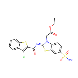 CCOC(=O)Cn1/c(=N/C(=O)c2sc3ccccc3c2Cl)sc2cc(S(N)(=O)=O)ccc21 ZINC000100464567