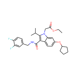 CCOC(=O)Cn1c(C(C)C)c(C(=O)NCc2ccc(F)c(F)c2)c2ccc(OC3CCCC3)cc21 ZINC000096172207