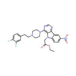 CCOC(=O)Cn1c2ccc([N+](=O)[O-])cc2c2ncnc(N3CCN(CCc4ccc(F)c(F)c4)CC3)c21 ZINC000013559667