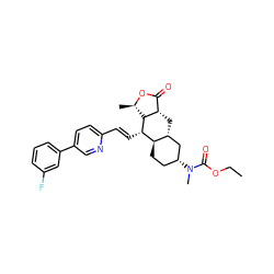 CCOC(=O)N(C)[C@@H]1CC[C@@H]2[C@H](C[C@H]3C(=O)O[C@H](C)[C@H]3[C@H]2/C=C/c2ccc(-c3cccc(F)c3)cn2)C1 ZINC000042807707
