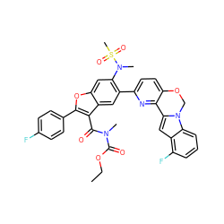 CCOC(=O)N(C)C(=O)c1c(-c2ccc(F)cc2)oc2cc(N(C)S(C)(=O)=O)c(-c3ccc4c(n3)-c3cc5c(F)cccc5n3CO4)cc12 ZINC000218280946