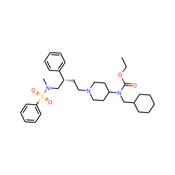 CCOC(=O)N(CC1CCCCC1)C1CCN(CC[C@H](CN(C)S(=O)(=O)c2ccccc2)c2ccccc2)CC1 ZINC000026500798