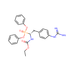 CCOC(=O)N[C@@H](Cc1ccc(NC(=N)N)cc1)P(=O)(Oc1ccccc1)Oc1ccccc1 ZINC000028869428