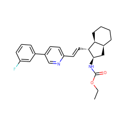 CCOC(=O)N[C@@H]1C[C@@H]2CCCC[C@@H]2[C@H]1/C=C/c1ccc(-c2cccc(F)c2)cn1 ZINC000103247456