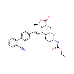 CCOC(=O)N[C@@H]1CC[C@@H]2[C@@H](C1)C[C@H]1C(=O)O[C@H](C)[C@H]1[C@H]2/C=C/c1ccc(-c2ccccc2C#N)cn1 ZINC000064528015